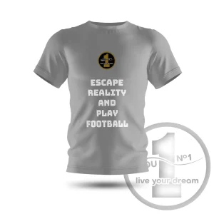 T-Shirt „Escape reality and play football” grau